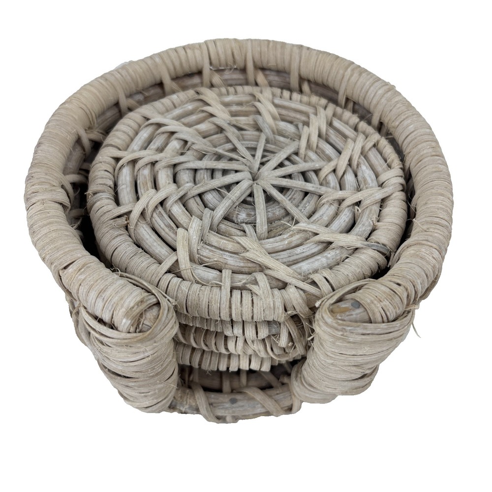 Vintage Wicker Coasters Set of 4 Holder Rattan‎ Cottagecore Home Decor Cottage